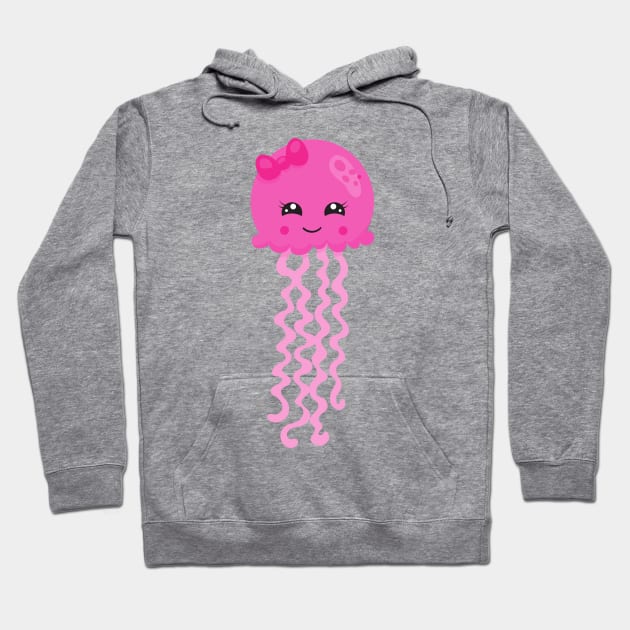 Cute Jellyfish, Little Jellyfish, Pink Jellyfish Hoodie by Jelena Dunčević